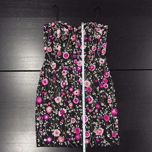 Mac Duggal Slim Strap Bustier Top Floral Beaded Mini Dress Style #10012 - Picture 7 of 8